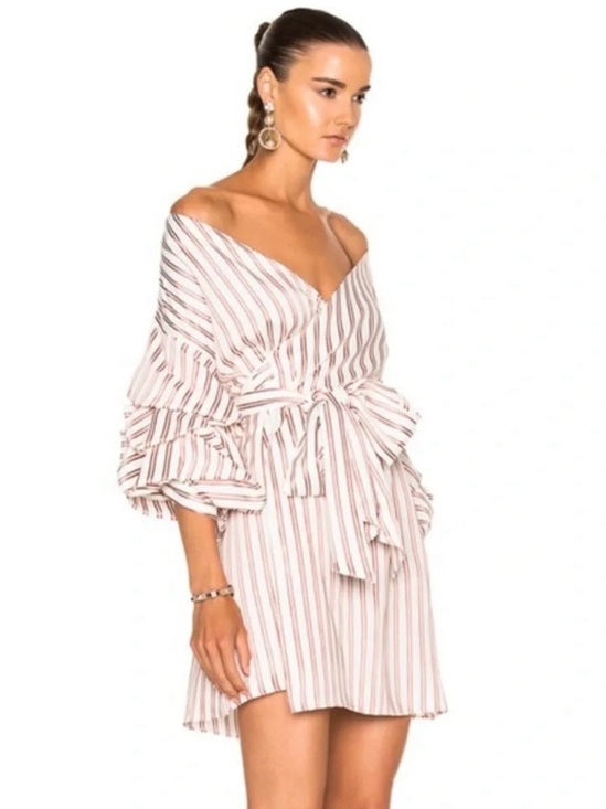 Alexis Dresses & Skirts - ALEXIS Maren Stripped Ruffle Puff Sleeve Bow Wrap Dress